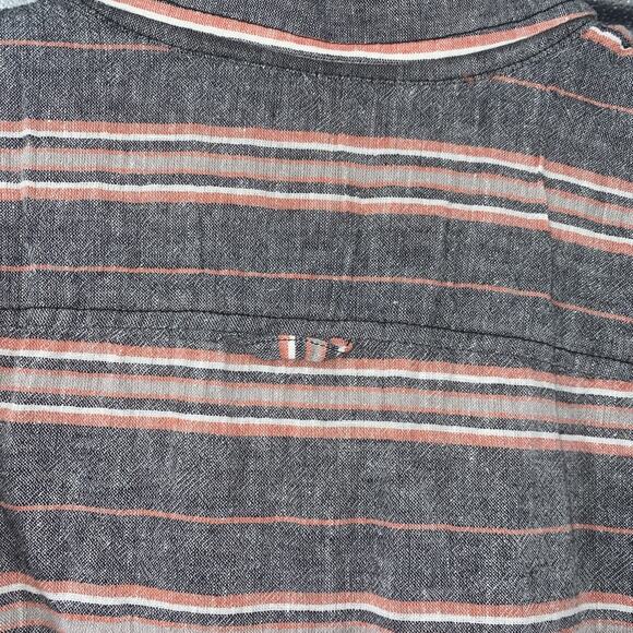 Sun + Stone Mens Medium Serape Stripe Linen/cotton Blend Button Shirt Gray Coral - Picture 5 of 7